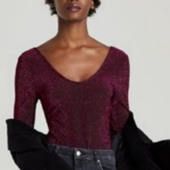 Zara Tops - 🎈Zara KNIT Shimmer BodySuit, NWT Sz Med